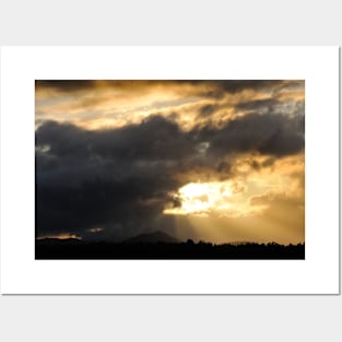 Late evening sunburst  over Stirlingshire, Scotland Posters and Art